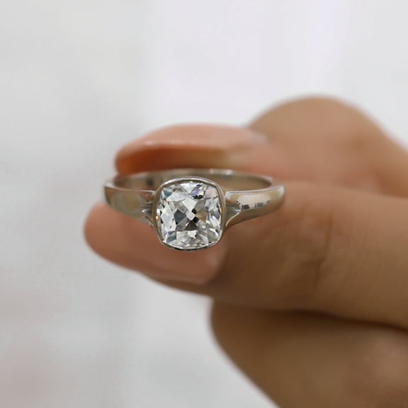 VINSON 2 Carat Cushion Moissanite Engagament Ring - Art Deco Bezel Set Solitaire Wedding Ring for Women