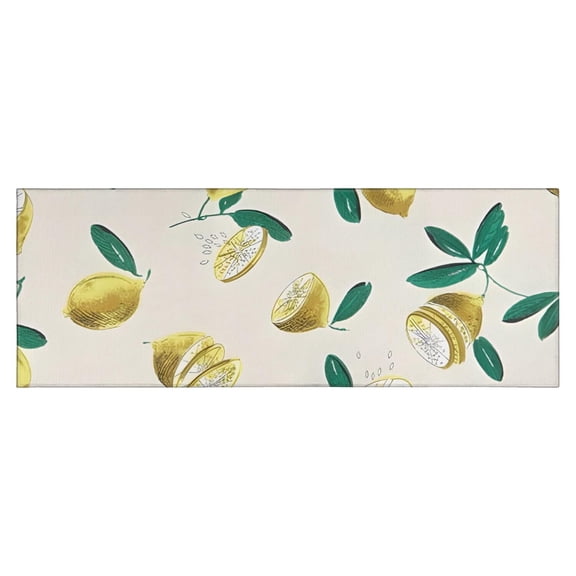 Yellow Lemon Fruit Slices Beige Pattern Kitchen Rug Mat,Kitchen Runner Rugs Non Skid Washable,Decorative Kitchen Floor Mats for Kitchen,Sink,Laundry,17"X47"