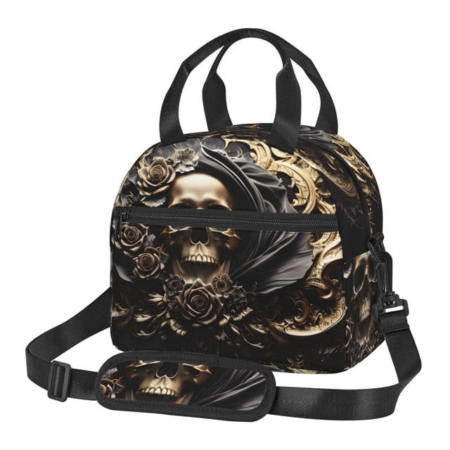 Disketp Gold Rose Skull Lonchera Térmica para Mujer y Hombre, Bolsa de Almuerzo Reutilizable e Impermeable para Trabajo, Viajes y Picnic