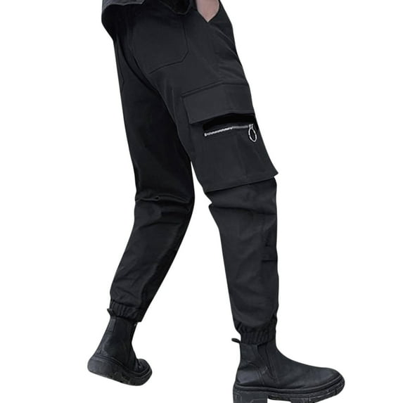 Vedolay Pants Men's Pants Drawstring Elastic Low Waist Pants Solid Loose Fit Lightweight Casual Pants,Black L