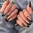 thumbnail image 1 of 48 uñas postizas de prensa extralargas CHAO negro nude con patrón de dragón, 1 of 4