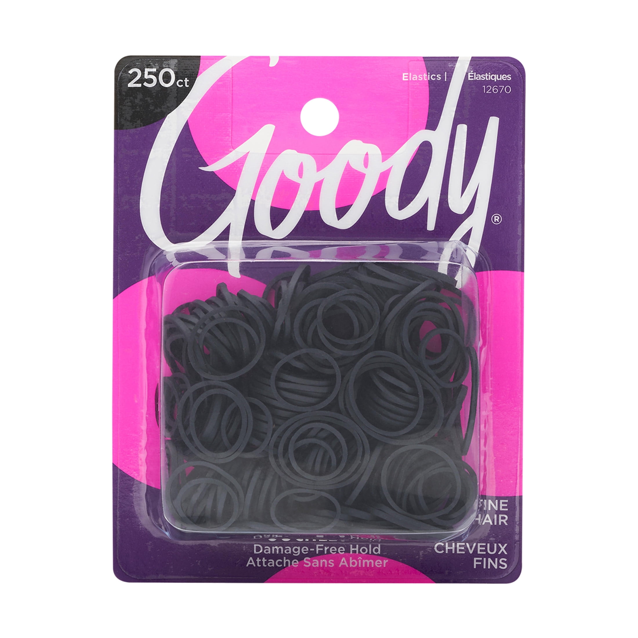 (6 pack) Goody Mini Rubber Bands Black Ouchless Hold Hair Elastics for Fine Hair - 250 Count