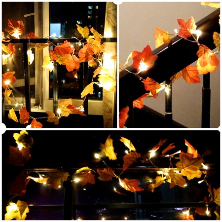 Fall Leaf Lights Ymiko 20 LEDs Fall Maple Leaf Garland String Lights 8.2 Feet Decorative Lights for Party Thanksgiving Decor ()