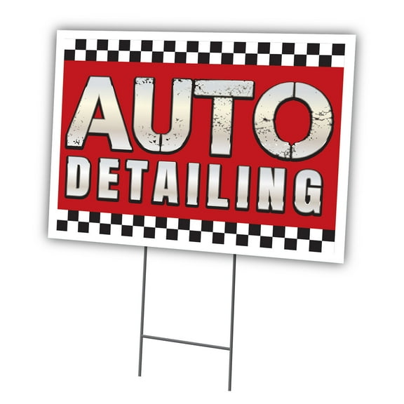 Auto Detailing 12" X 16" Yard Sign & Stake | Advertise Your Business | Stake Included Image On Front Only | Made in The USA