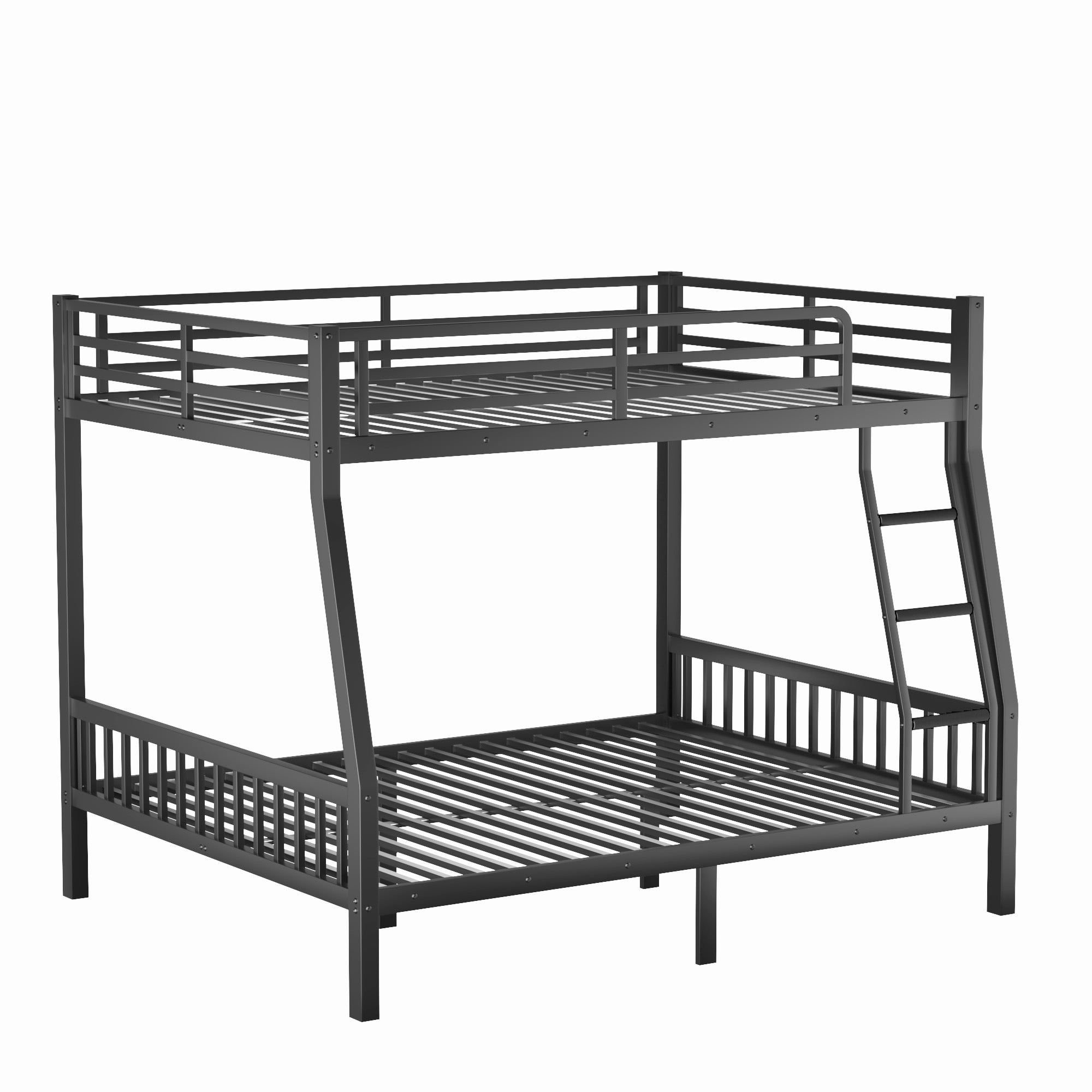 Leumius Full XL Over Queen Metal Bunk Bed with Ladder and Slats Support for Adults Teens, Black