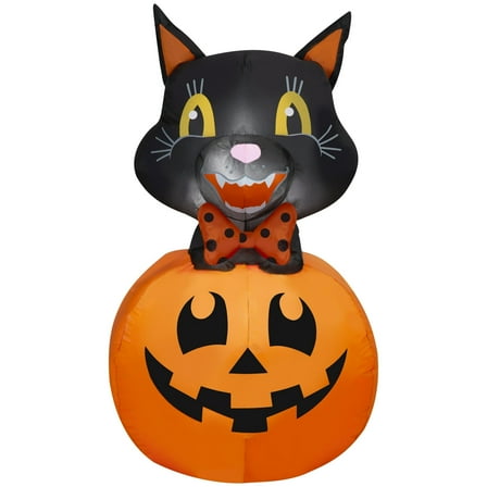 Halloween Vintage Cat in Jack-o'-Lantern Airblown Yard Inflatable 3.5'