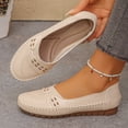thumbnail image 3 of Rokment Women's Vintage Wedge Low Heels Slip on Penny Loafers Fall Casual Soft Hollow out Leather Comfortable Non Slip Walking Flat Driving Business Office Work Shoes Beige Size 6.5, 3 of 5