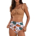 thumbnail image 2 of Women's Bikini Set Solid Color Two Piece Swimsuit with Removable Bra Pads No Underwire for Beach Swimming Vacation,Khaki,M, 2 of 9