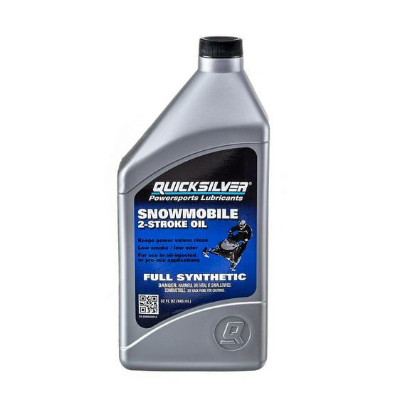 Quicksilver Full Synthetic Low Ash 2-Stroke Snowmobile Oil, 1 qt