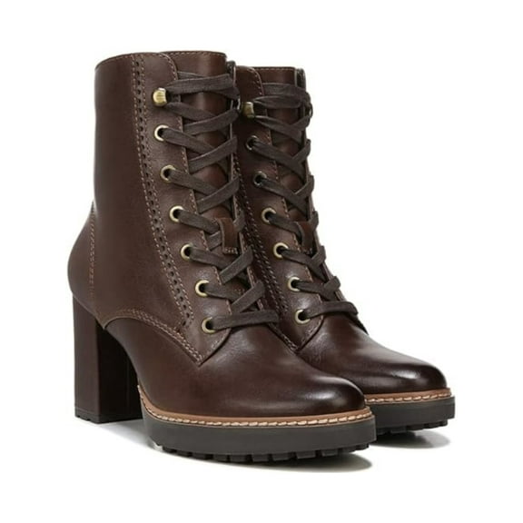 NATURALIZER Womens Brown Lug Sole 1" Platform Cushioned Lace Callie Almond Toe Block Heel Zip-Up Leather Booties 9 M
