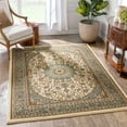 thumbnail image 1 of Sultan Medallion Ivory / Blue Oriental Area Rug 8 x 11 ( 7'10" x 10'6" ) Persian Floral Traditional Easy Clean Stain Fade Resistant Modern Classic Contemporary Thick Soft Plush Living Dining Room, 1 of 8