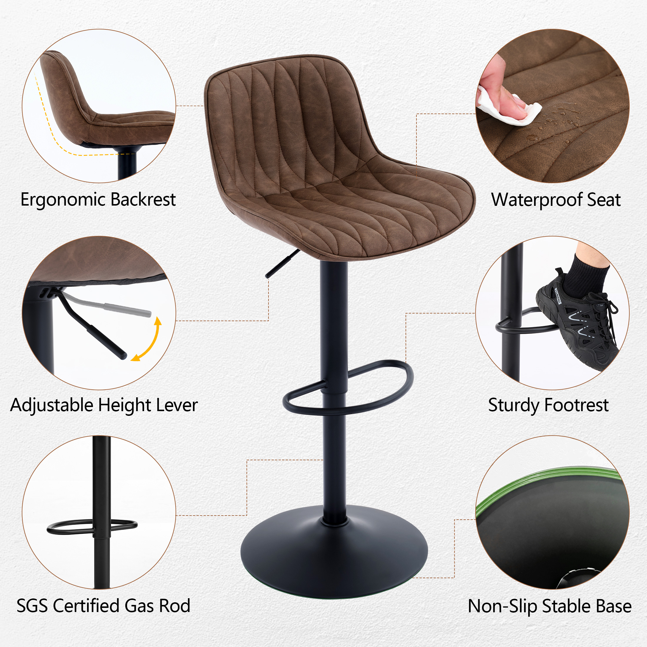 FIRAVOE Swivel Bar Stools Set of 4 (Adjustable Height 25"-33") Counter Height Bar Stools with Back, Modern Faux Leather Barstools for Kitchen Island, Tan
