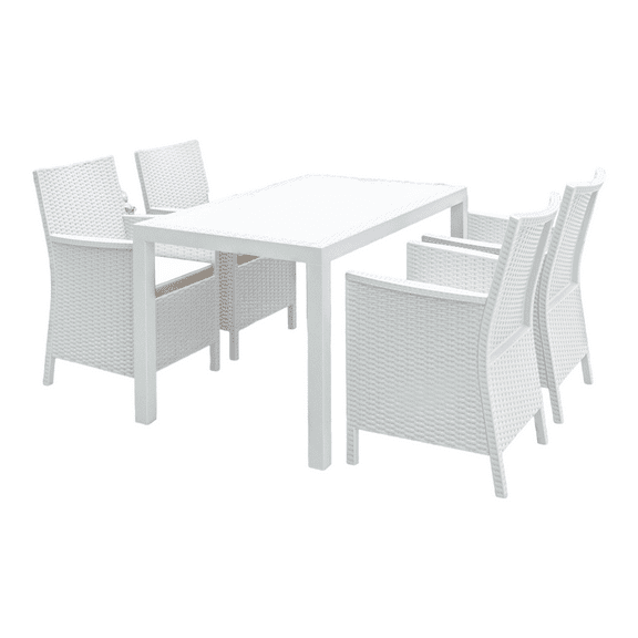 Luxury Commercial Living 5-Piece White Patio Dining Set with Sunbrella Natural Cushion 55"