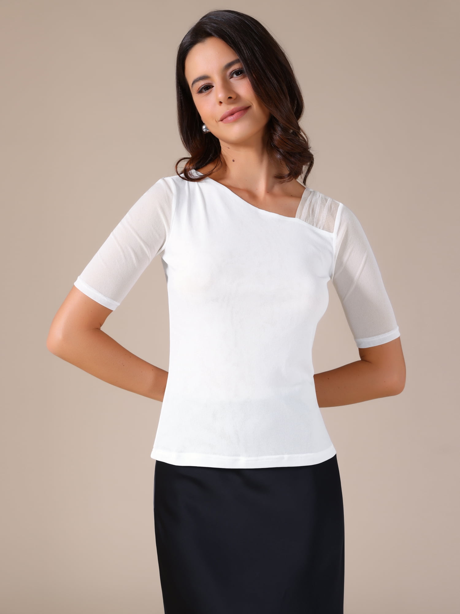 DARING DIVA Women's Half Sleeves Solid Color Stretchy Slim Fit T-Shirts XL White