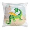 thumbnail image 1 of Fairy Tale Throw Pillow Cushion Cover, Goofy Dragon with Spotted Skin and Yellow Wings Posing in Front of the Fortress, Decorative Square Accent Pillow Case, 18 X 18 Inches, Multicolor, by Ambesonne, 1 of 2