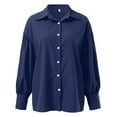 thumbnail image 6 of Womens Solid Color Casual Shirt Long Sleeve Lapel Button Blouse Loose Top Turn Down Collar Blue XXXL, 6 of 6