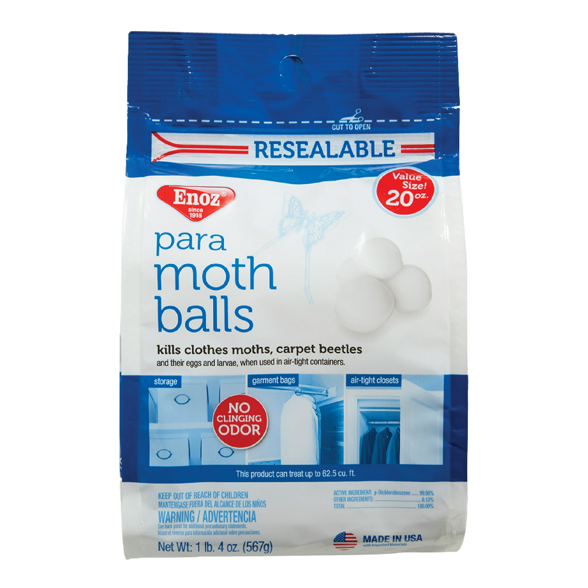 Enoz Para Moth Balls, Moth Killer for Clothes Moths and Carpet Beetles, 20 oz Bag