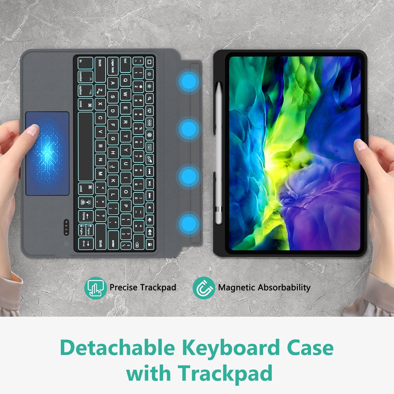 Keyboard for iPad Pro 11 inch, iPad Air 5th / 4th Gen，iPad 10.9in Case with Keyboard ，Wireless Bluetooth Magnetic Detachable iPad Keyboard Folio with Trackpad, Backlit, Pencil Holder