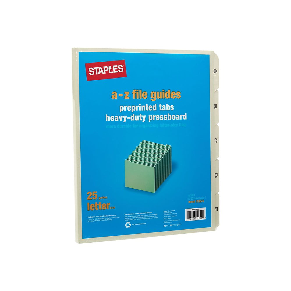 95PX2125-S Staples 118273 Filing Guide A-Z Index Letter Size Green 25/Set 