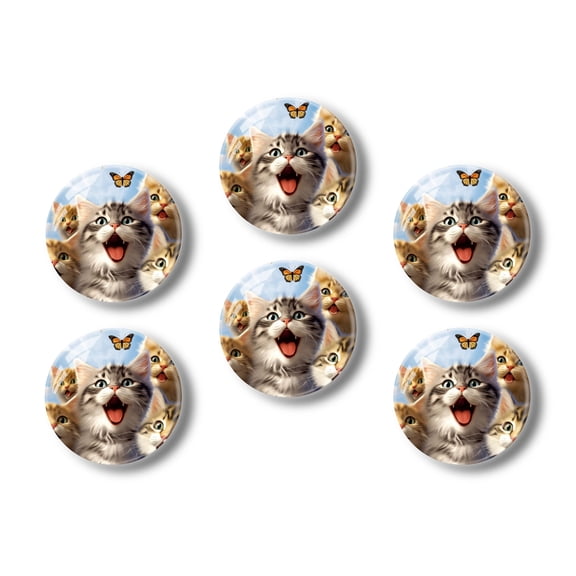 Glass Refrigerator Magnet 6Pcs Magnetic Fridge Sticker,Decor for Kitchen,Whiteboard,Cabinet,Group Of Cute Cats Playing In The Sky