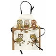 thumbnail image 1 of Owl Lover Apron, Ornamental Birds Sitting on Tree Branches Big Eyes Nocturnal Pastel Deaitls, Unisex Kitchen Bib with Adjustable Neck for Cooking Gardening, Adult Size, Umber and Ivory, by Ambesonne, 1 of 4