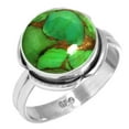 thumbnail image 1 of 925 Sterling Silver Ring For Women - Girls Copper Green Turquoise Gemstone Silver Ring Size 13 Handmade Silver Ring Size 13 Easter Gift For Women 925 Silver Gemstone Jewelry, 1 of 6