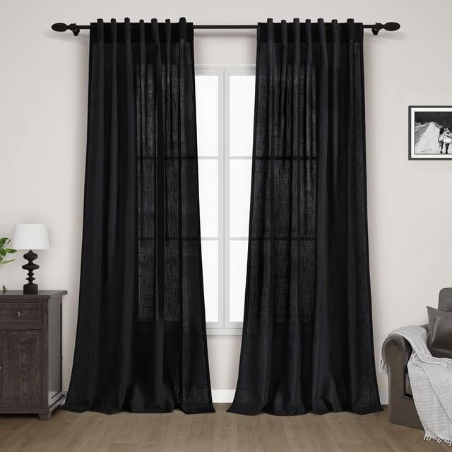 Cortinas Nanspring de lino negro, 213 cm de largo, 2 paneles, dormitorio