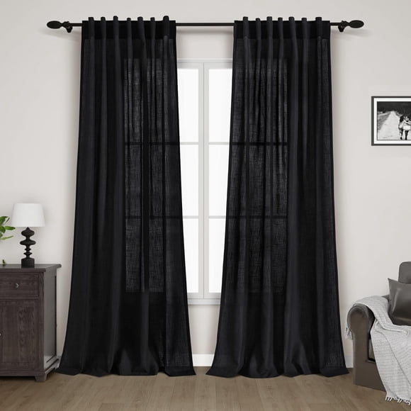 Cortinas Nanspring de lino negro, 213 cm de largo, 2 paneles, dormitorio