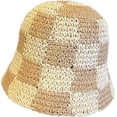 thumbnail image 1 of LinYooLi Chapeau Seau en Paille pour Femmes Chapeau de Pêcheur en Crochet Patchwork à Carreaux Protection Solaire Extérieur Chapeau Seau Creux pour Dames, 1 of 8