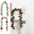 thumbnail image 7 of LanSuare 5.7FT Christmas Artificial Garlands, Xmas Holly Leaves Garland with Red Berries and Flower, Winter Hanging Garlands for Table, Mantle, Fireplace, Outdoor Xmas Decor, 7 of 7