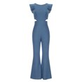 thumbnail image 6 of Womens Jumpsuits and Rompers Women's Summer Fashion Denim Solid Color Sleeveless Ruffle Backless Slim Fit Jumpsuit Enterizos De Mujer Elegantes Largos, 6 of 9