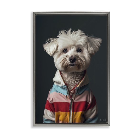 Stupell Industries Terrier Dog with Windbreaker Animals & Insects Painting Gray Floater Framed Canvas Art Print Wall Art, 21 x 31
