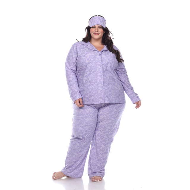White Mark Women's Three-Piece Button-Down Pajama Set