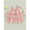 thumbnail image 2 of Bagilaanoe Toddler Baby Girl Summer Dress Sleeveless A-line Princess Dresses Headband 3M 6M 12M 18M 24M 3T 4T Kids Casual Mesh Tulle Sundress, 2 of 8