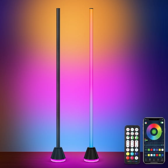 OUTON  2 Pack Smart RGB LED Corner Floor Lamp, Modern Standing Lamps with APP & Remote Control, 16 Million Colors 2000LM Bright Ambient Lighting, Music Sync for Living Room Bedroom