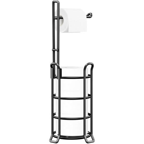 Portarrollos TomCare de metal con soporte de pie para 3 rollos, negro