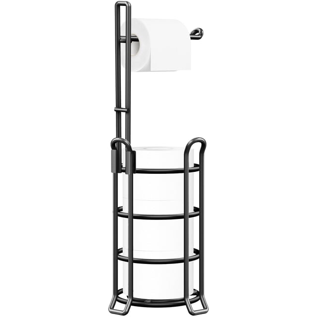 Portarrollos TomCare de metal con soporte de pie para 3 rollos, negro