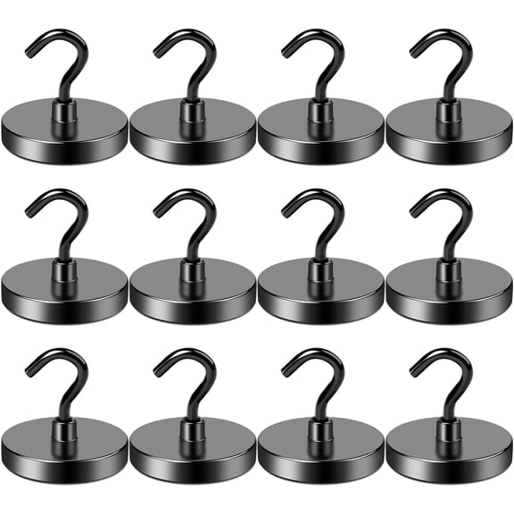 Rust Resistant Magnetic Hooks, Metal Black, (12 Pack)