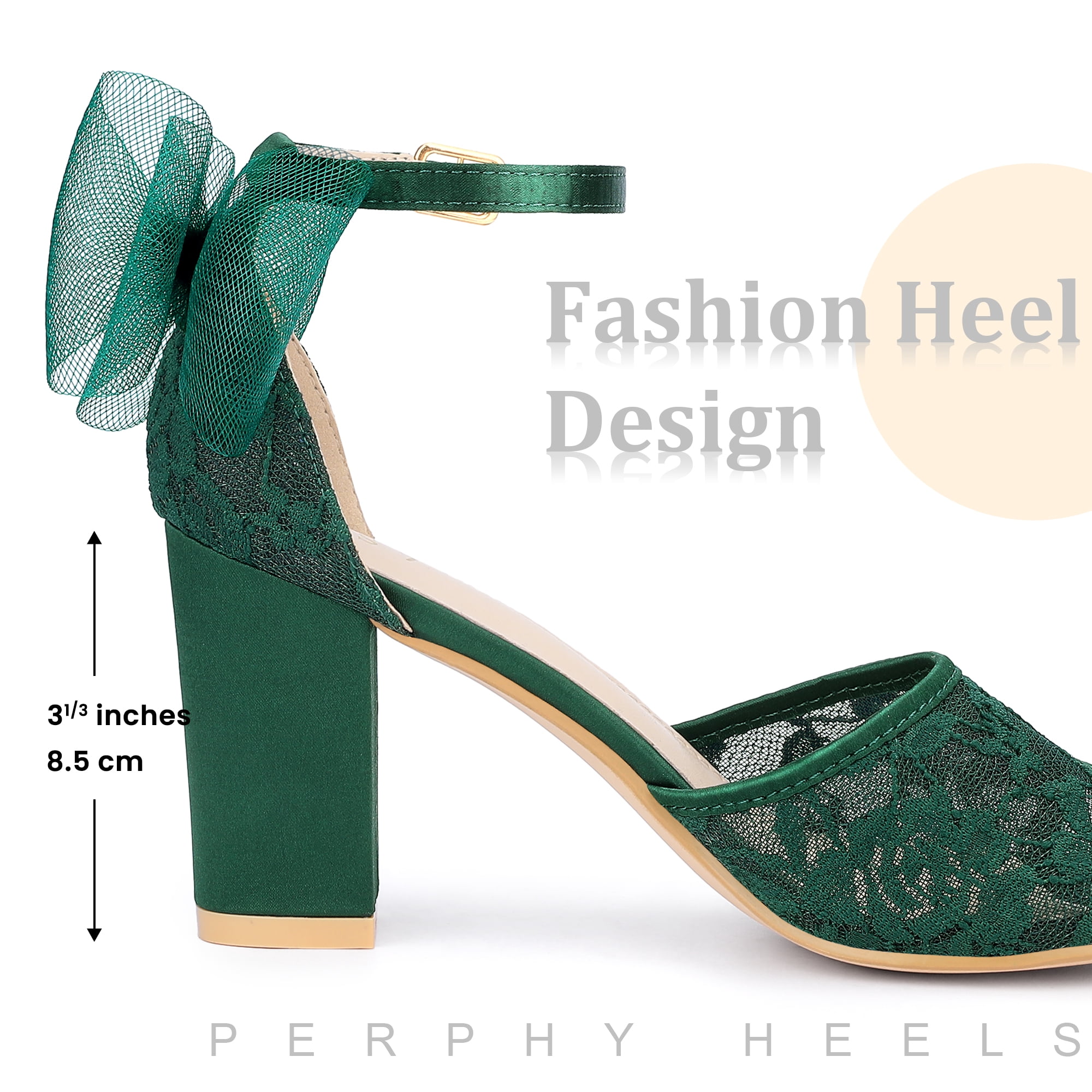 DARING DIVA Lace Open Toe Bow Ankle Strap Block Heel Sandals for Women Dark Green 8.5