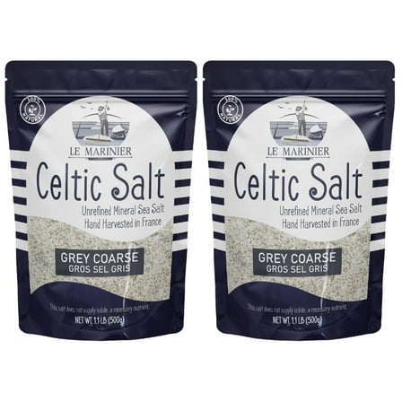 Le Marinier Celtic Salt Organic Grey Coarse, 1.1lb - 18oz Pack of 2. Mineral Rich Unrefined French Sea Salt 100% Natural, Hand Harvested (1.1lb Grey Coarse - Pack of 2)