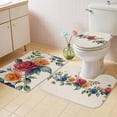 thumbnail image 4 of Colorful Rose Bathroom Rugs Set Spring Blue Red Orange Flower Vine Leaf Linen Texture Non Slip Absorbent Soft Bath Mats 3 Piece Set with Bathroom Rug, U-Shaped Floor Mat, Toilet Seat Cover Large Size, 4 of 9