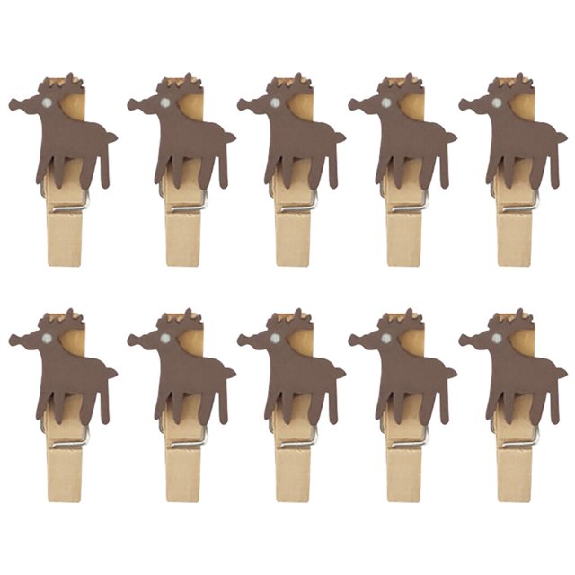 Kearding 10 Uds. De Clips de madera para Navidad, decoración de fiesta de año nuevo, Clip de pared de fotos, adornos navideños DIY, Kits de decoración para fiestas Alce