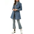thumbnail image 3 of MODA NOVA Juniors Notched Lapel Long Sleeves Button Belted Long Denim Jacket, 3 of 7