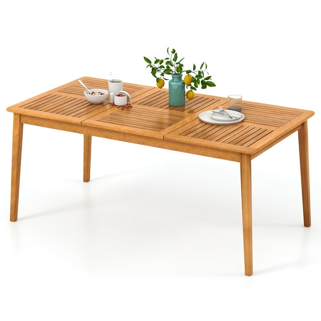 Gymax 6-Person Outdoor Acacia Wood Dining Table w/ 1.96'' Umbrella Hole Rectangular
