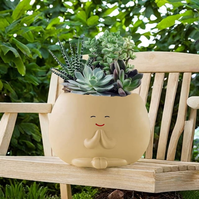 Xihbxyly Maceta con Forma de Cara Adorable, de Resina con Orificio de Drenaje, Diseño Único de Sonrisa para Suculentas y Cactus, Decoración de Interior y Exterior, Un Regalo Ideal para Amantes de La