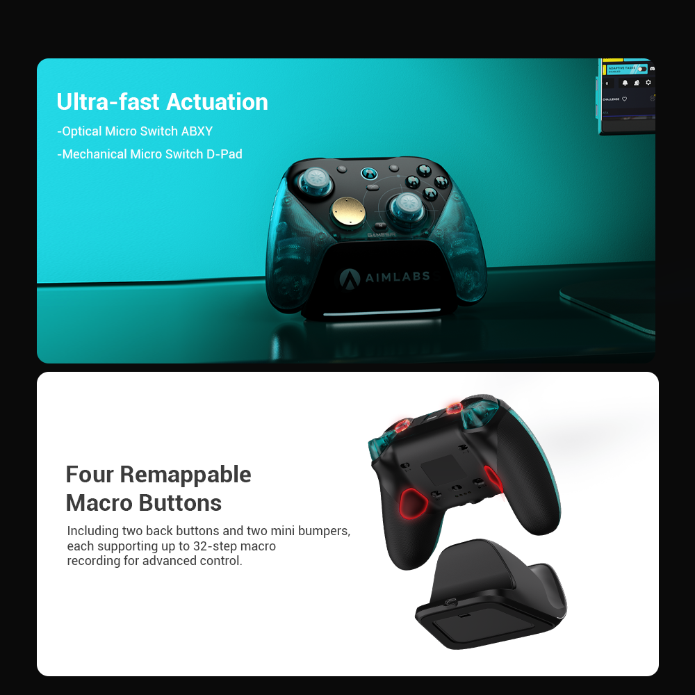 Control Esports GameSir G7 Pro Aimlabs Edition 8K para PC, Frecuencia de Sondeo 8000Hz, Joysticks TMR, Gatillos Hall, Cable e Inalámbrico 2.4G con Audio 3.5mm 5