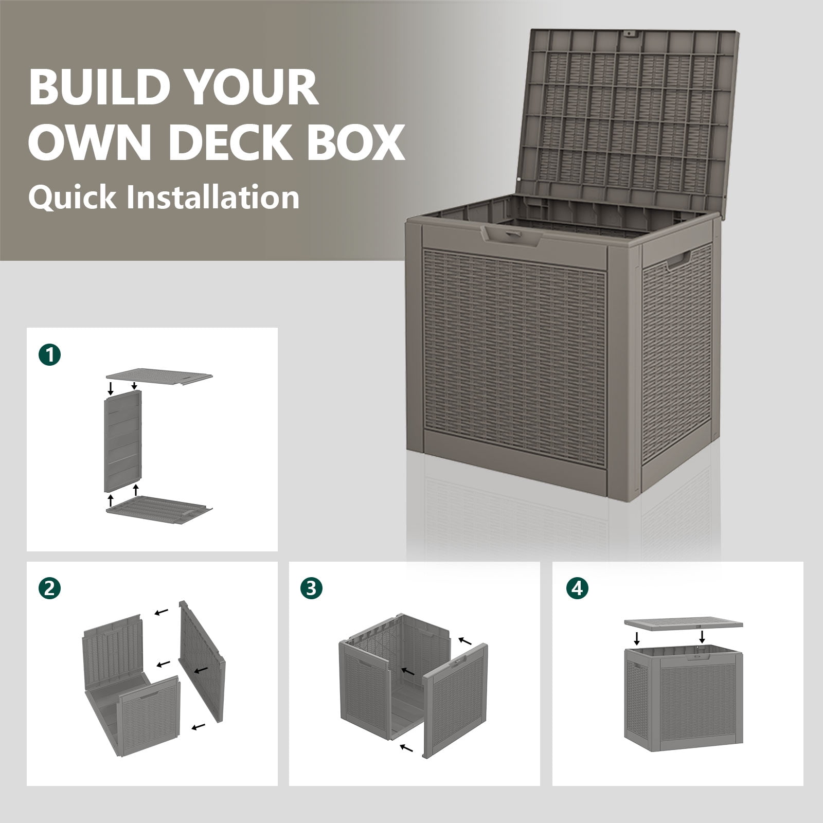 LHBcraft 31 Gallon Deck Box, Resin Outdoor Storage Box, Waterproof and UV Resistant Lightweight Storage Deck Box for Garden Tools, Supplies, Toys