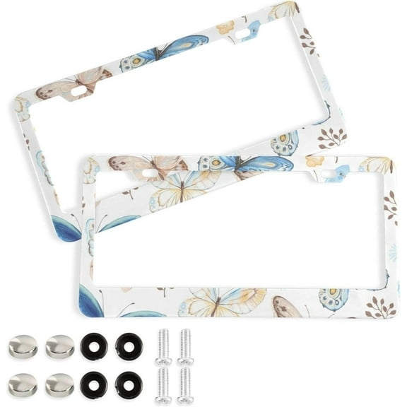 Coolnut Blue Butterfly License Plate Frames 2pcs, Aluminum Universal Car License Plate Holder with Elliptical Hole for US Vehicles, 12"x 6"