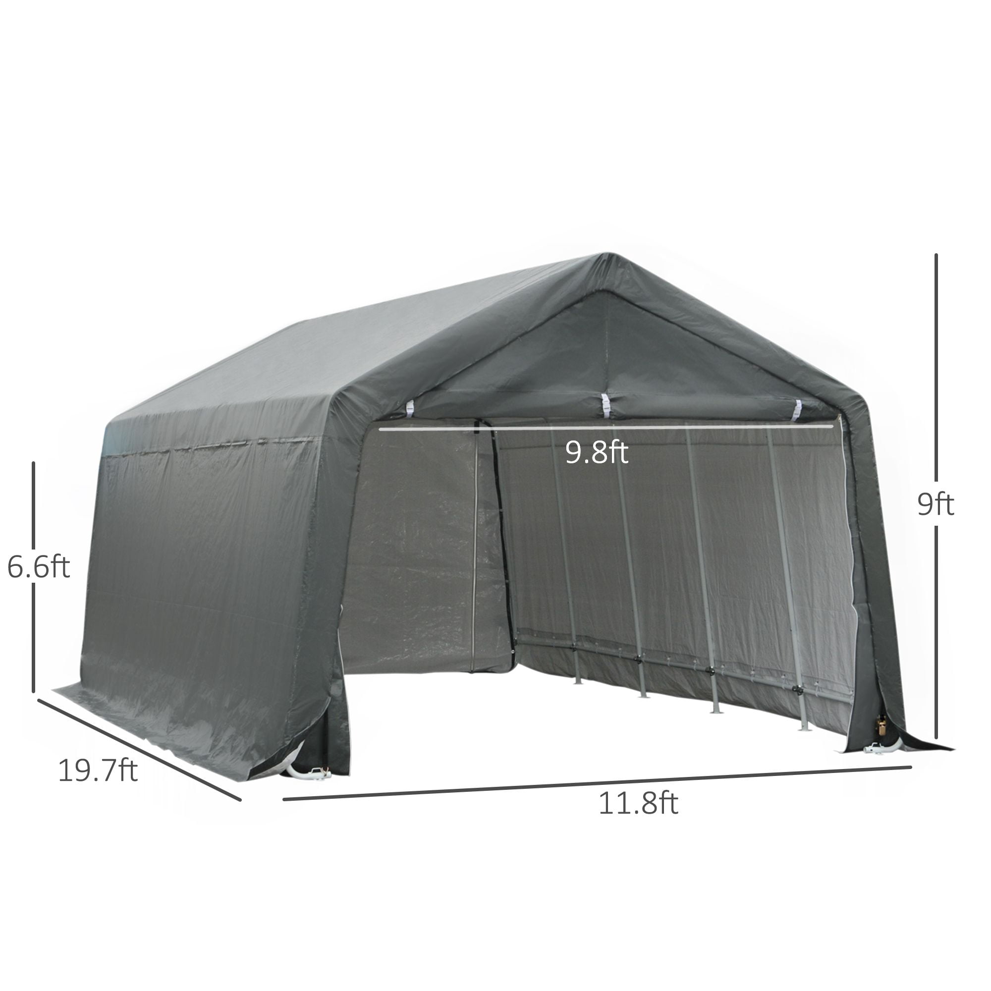 Outsunny 12' x 20' Portable Carport Garage, Heavy Duty Galvanized Steel Frame with UV-Resistant PE Cover, Gray Outdoor Storage Tent for Car, Garden Tools & Motorcycle, 236"x142"x108"