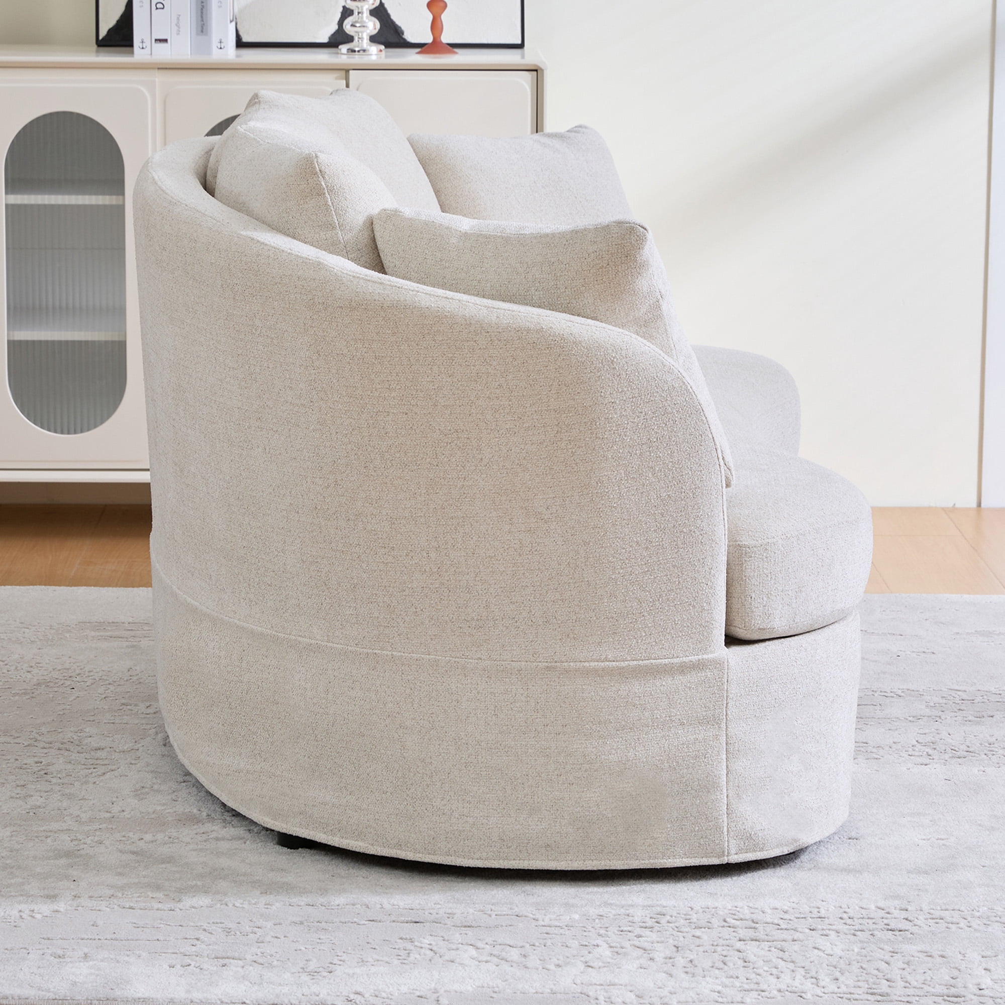 Arouseden 74" Curved Couch for Small Space,Upholstered Beige Loveseat Sofa with 3 Removable Cushions,Small Apartment Couch with Curved Backrest,Chenille Modern Curved Sofa for Living Room